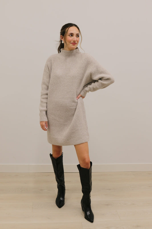 Taylor Long Sleeve Oversized Chunky Sweater Mini Dress - Light Gray