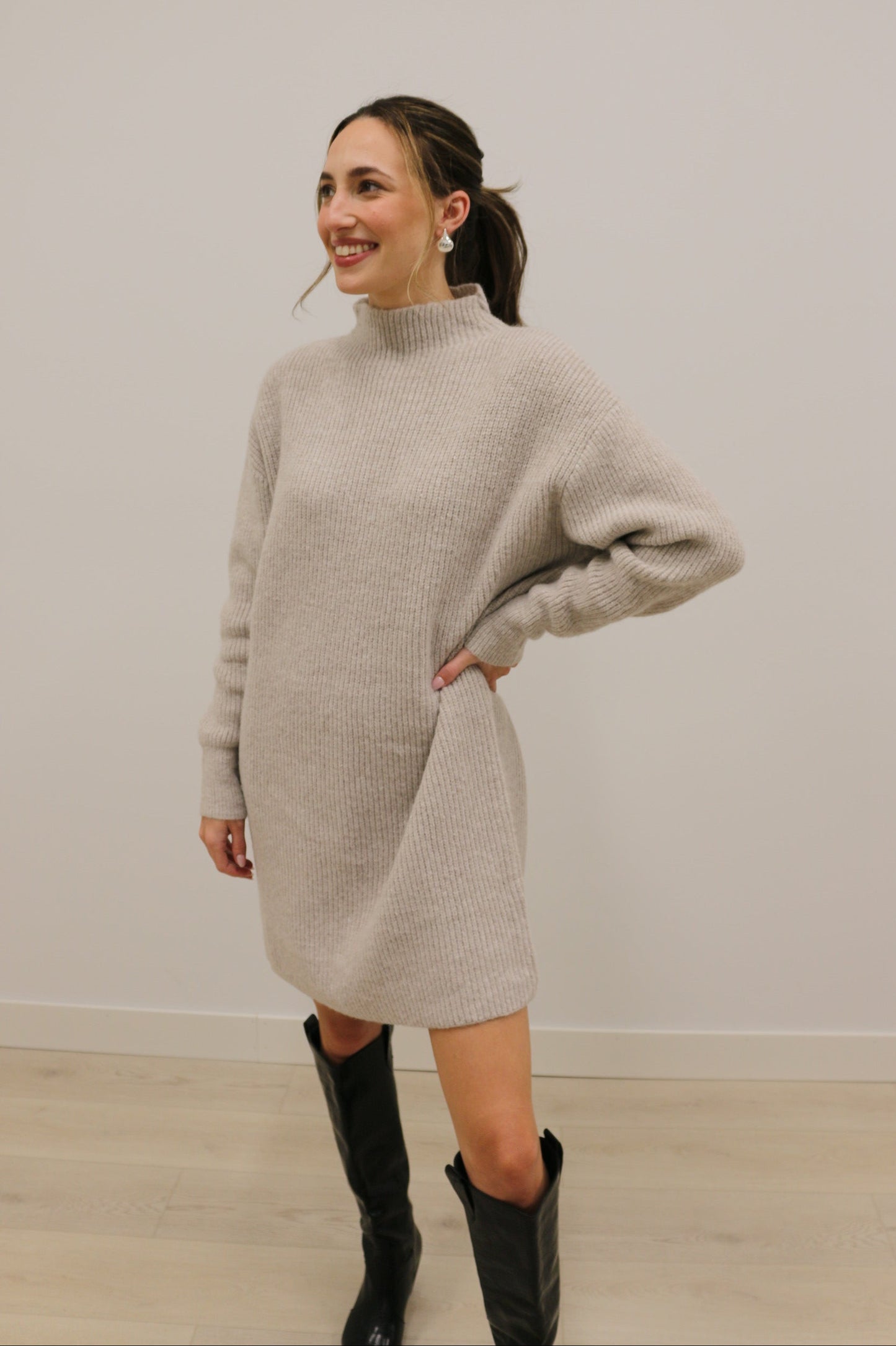 Taylor Long Sleeve Oversized Chunky Sweater Mini Dress - Light Gray