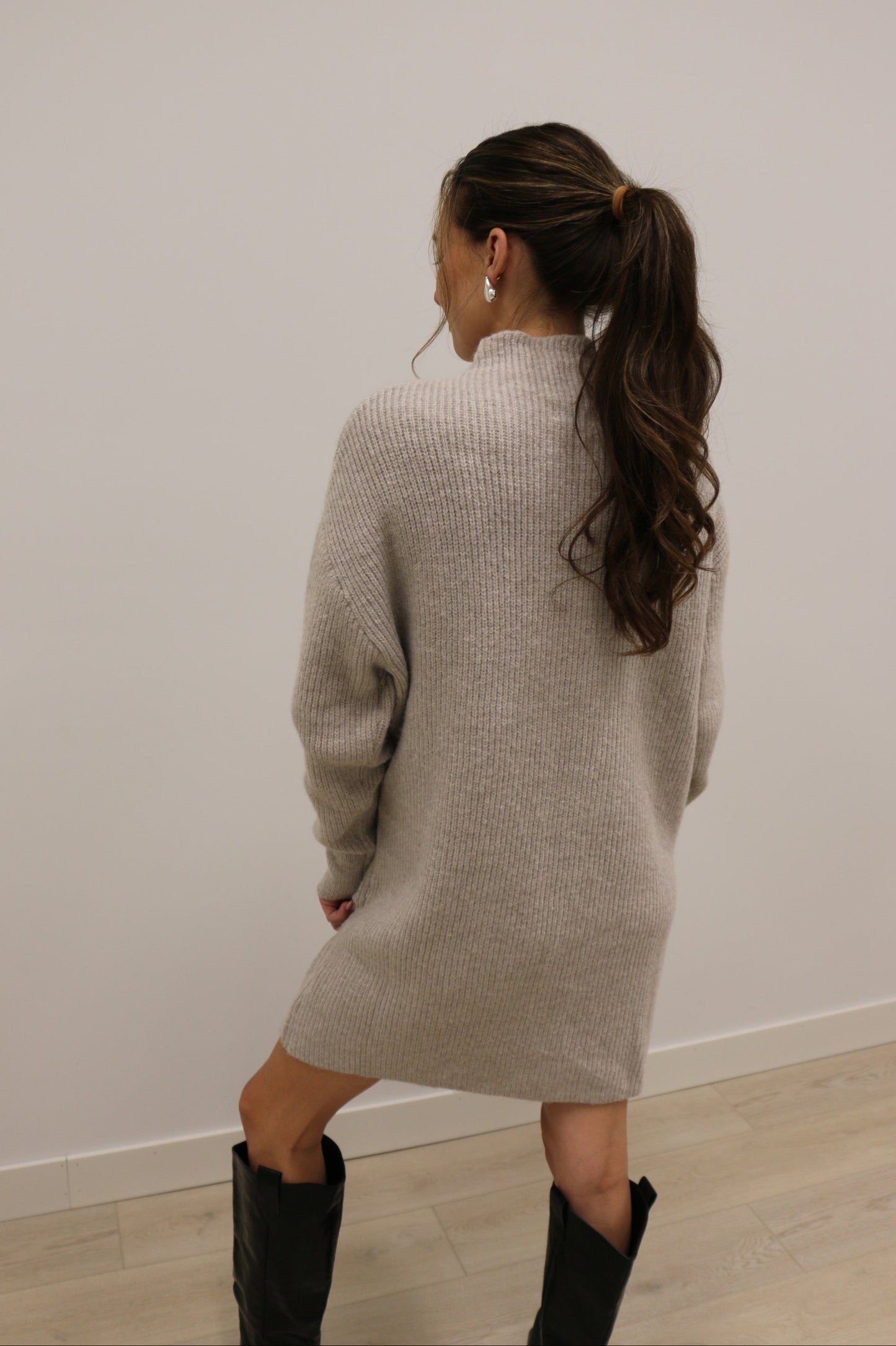 Taylor Long Sleeve Oversized Chunky Sweater Mini Dress - Light Gray