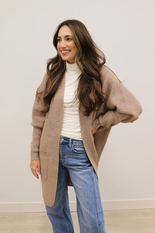 Charlie Oversized Long Sleeve Cocoon Knit Cardigan - Latte
