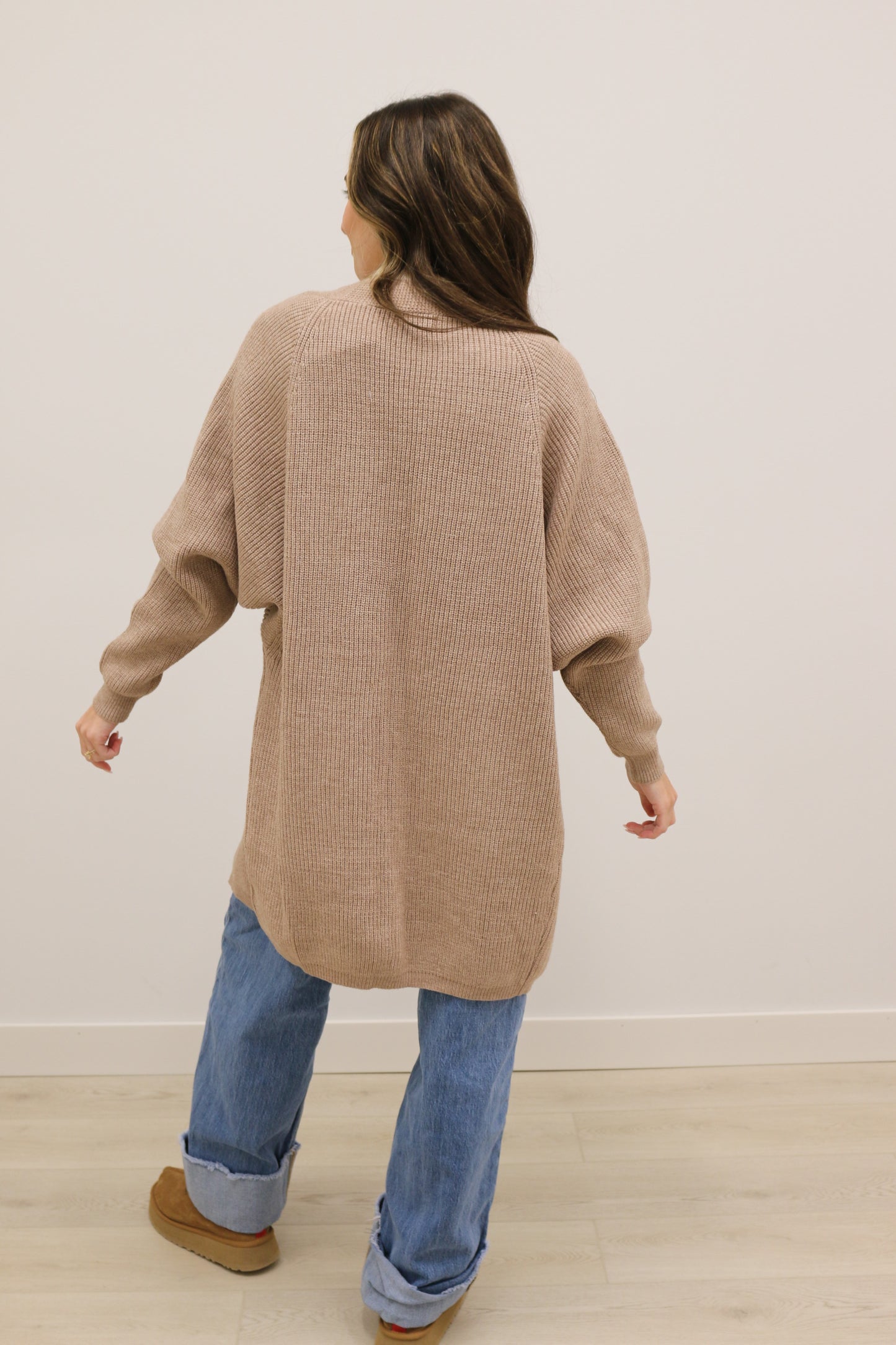 Charlie Oversized Long Sleeve Cocoon Knit Cardigan - Latte