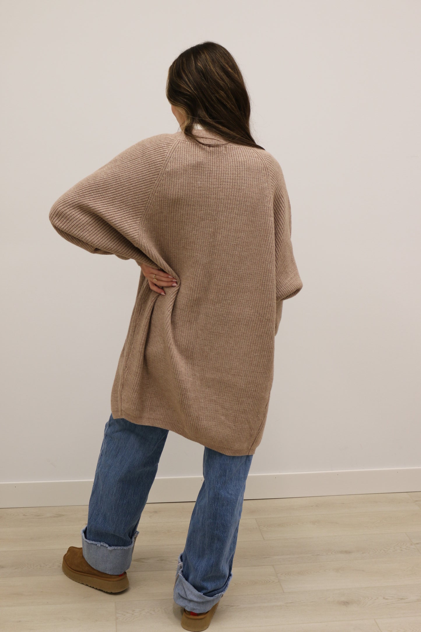 Charlie Oversized Long Sleeve Cocoon Knit Cardigan - Latte