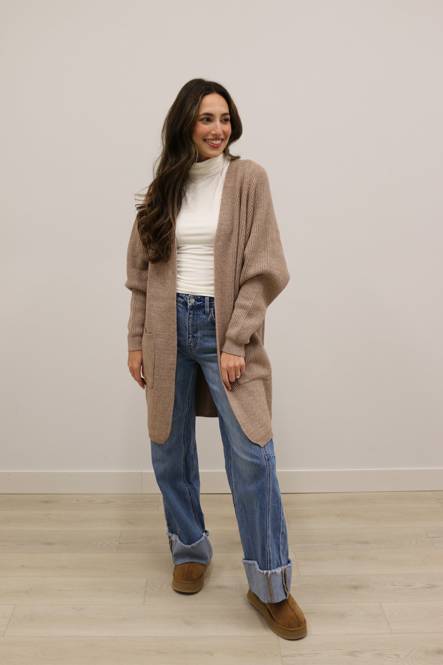 Charlie Oversized Long Sleeve Cocoon Knit Cardigan - Latte
