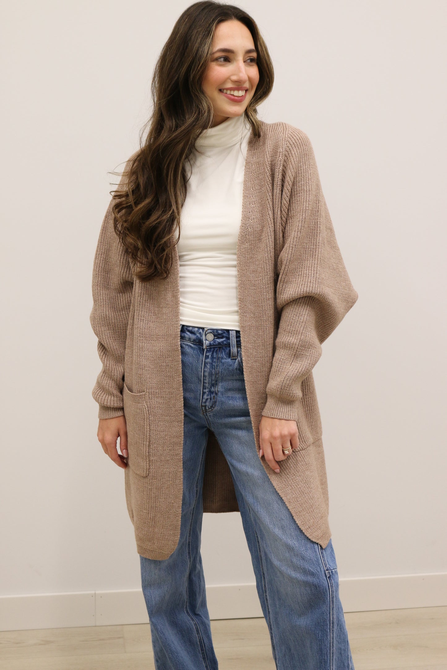Charlie Oversized Long Sleeve Cocoon Knit Cardigan - Latte