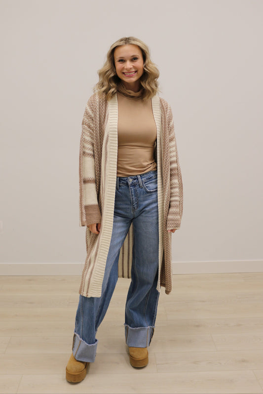 Morgan Long Sleeve Open Front Maxi Cardigan - Mocha