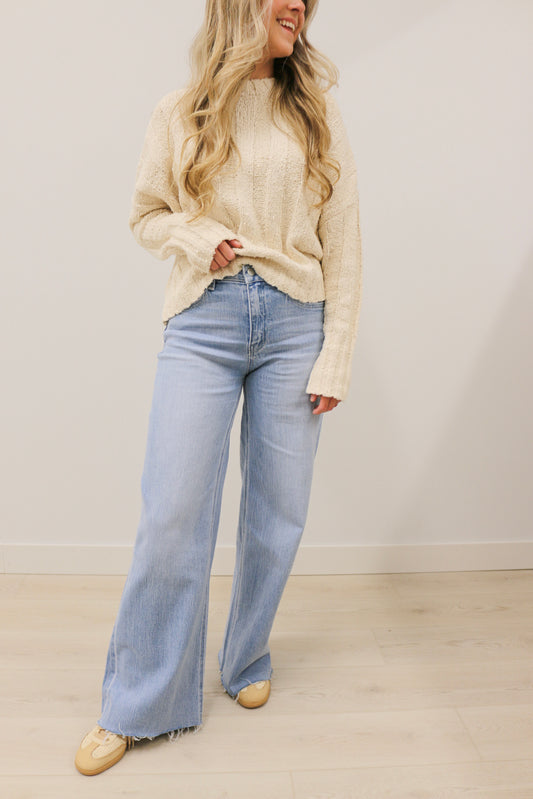 Olivia High Rise Wide Leg Comfort Stretch Raw Hem Denim by Vervet - Poprock