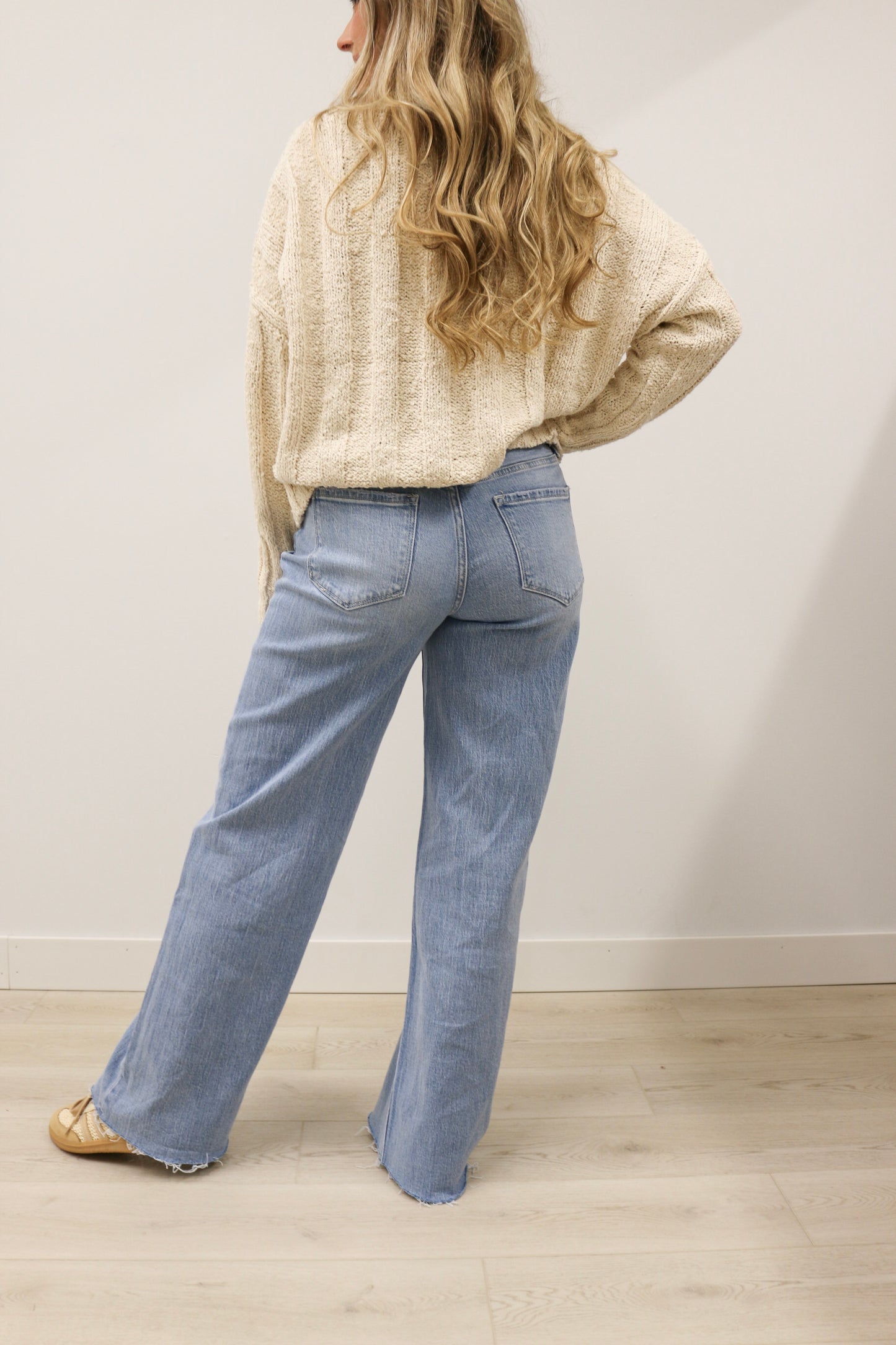 Olivia High Rise Wide Leg Comfort Stretch Raw Hem Denim by Vervet - Poprock