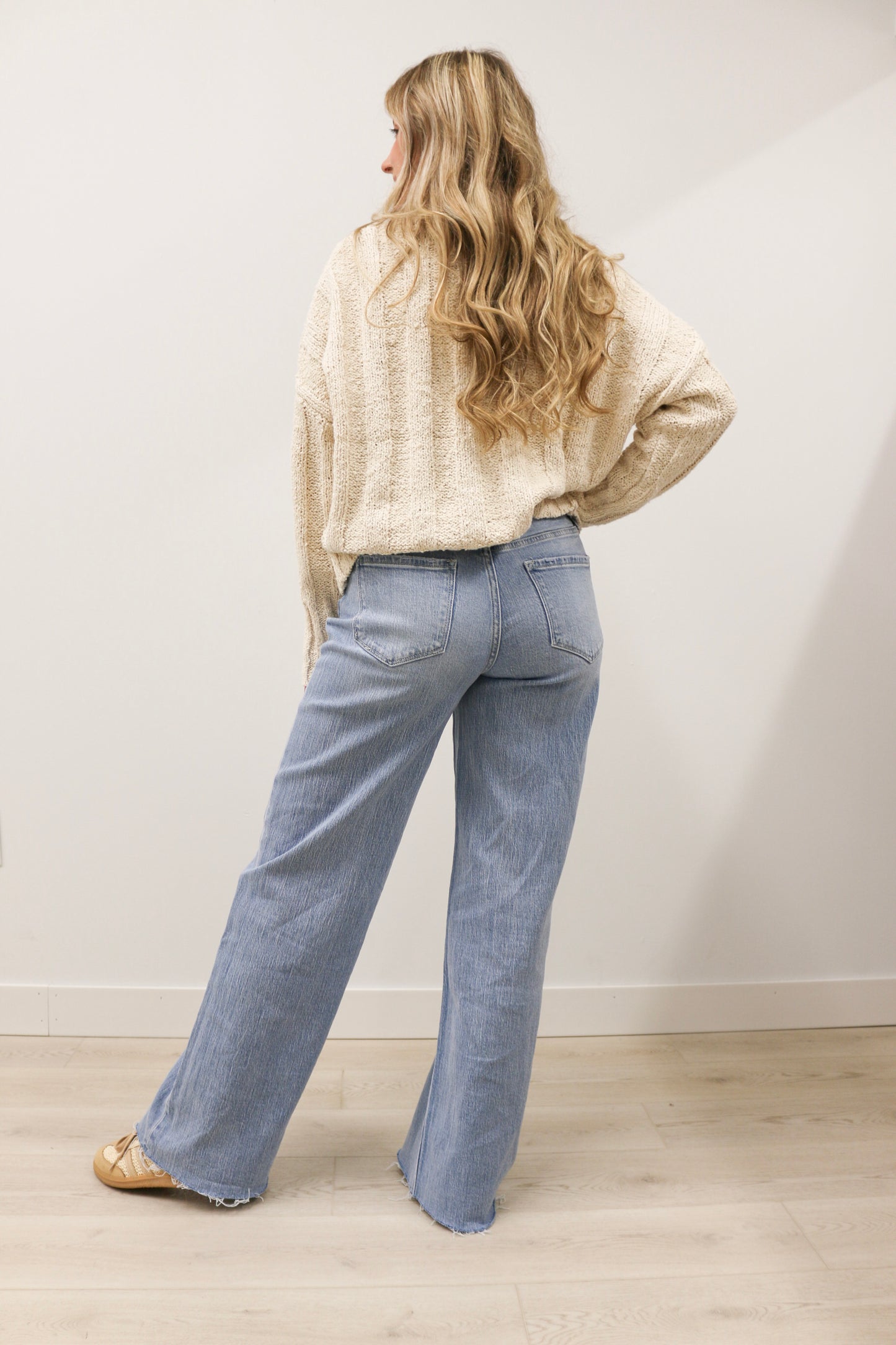 Olivia High Rise Wide Leg Comfort Stretch Raw Hem Denim by Vervet - Poprock