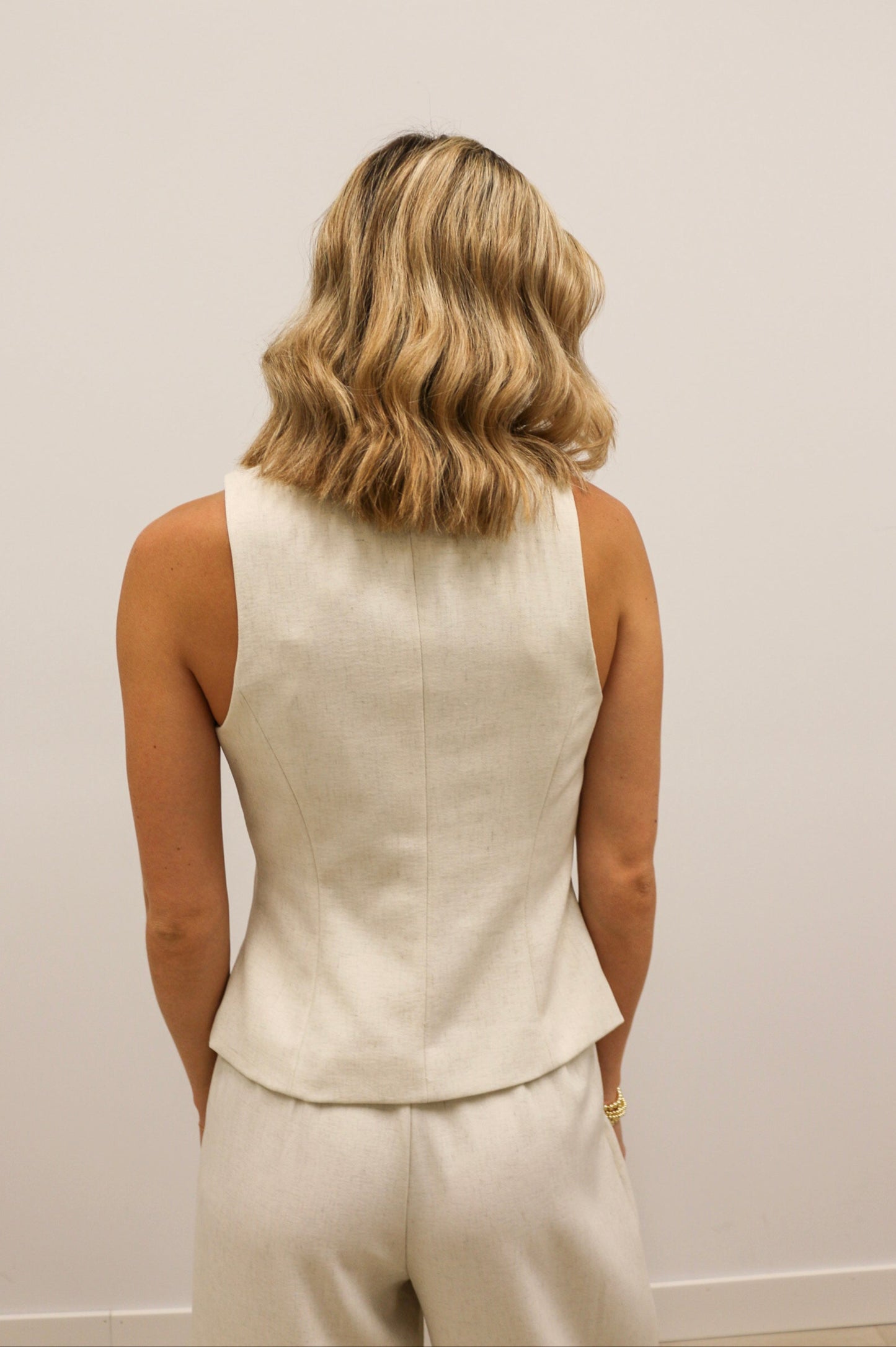 Paige Button Closure Tailored Vest and High Waisted Pintuck Wide Leg Pants - Linen