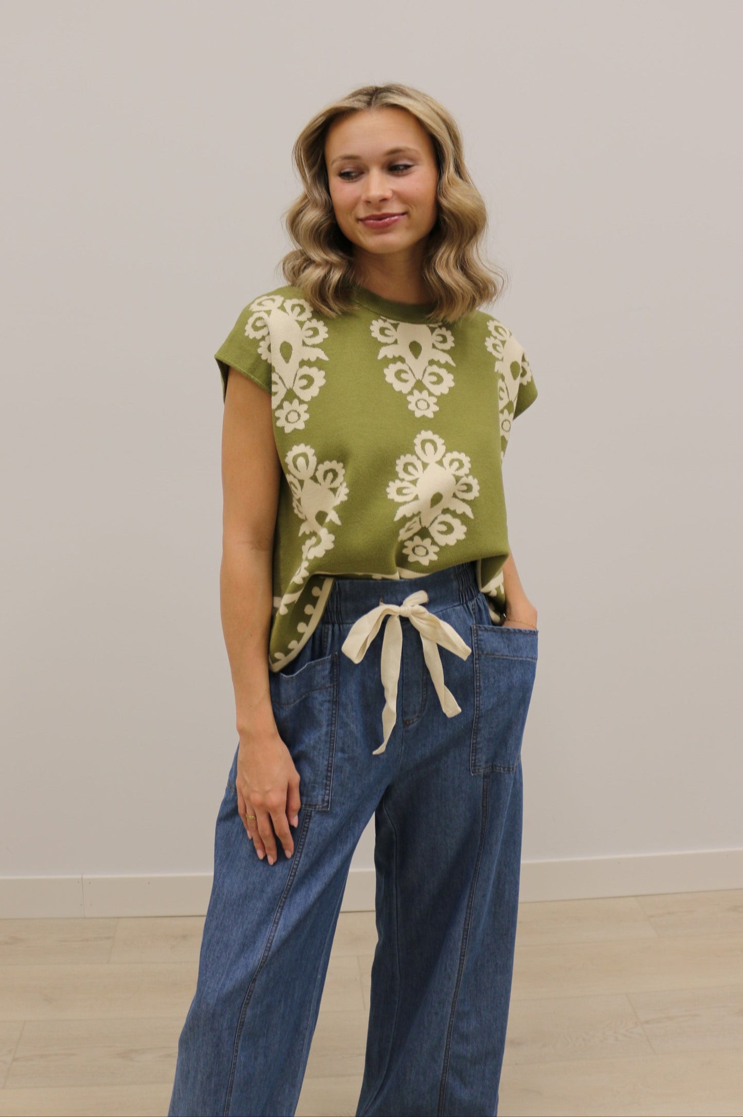 Paige High Waist Tie Front Wide Leg Lightweight Pants - Dark Chambray