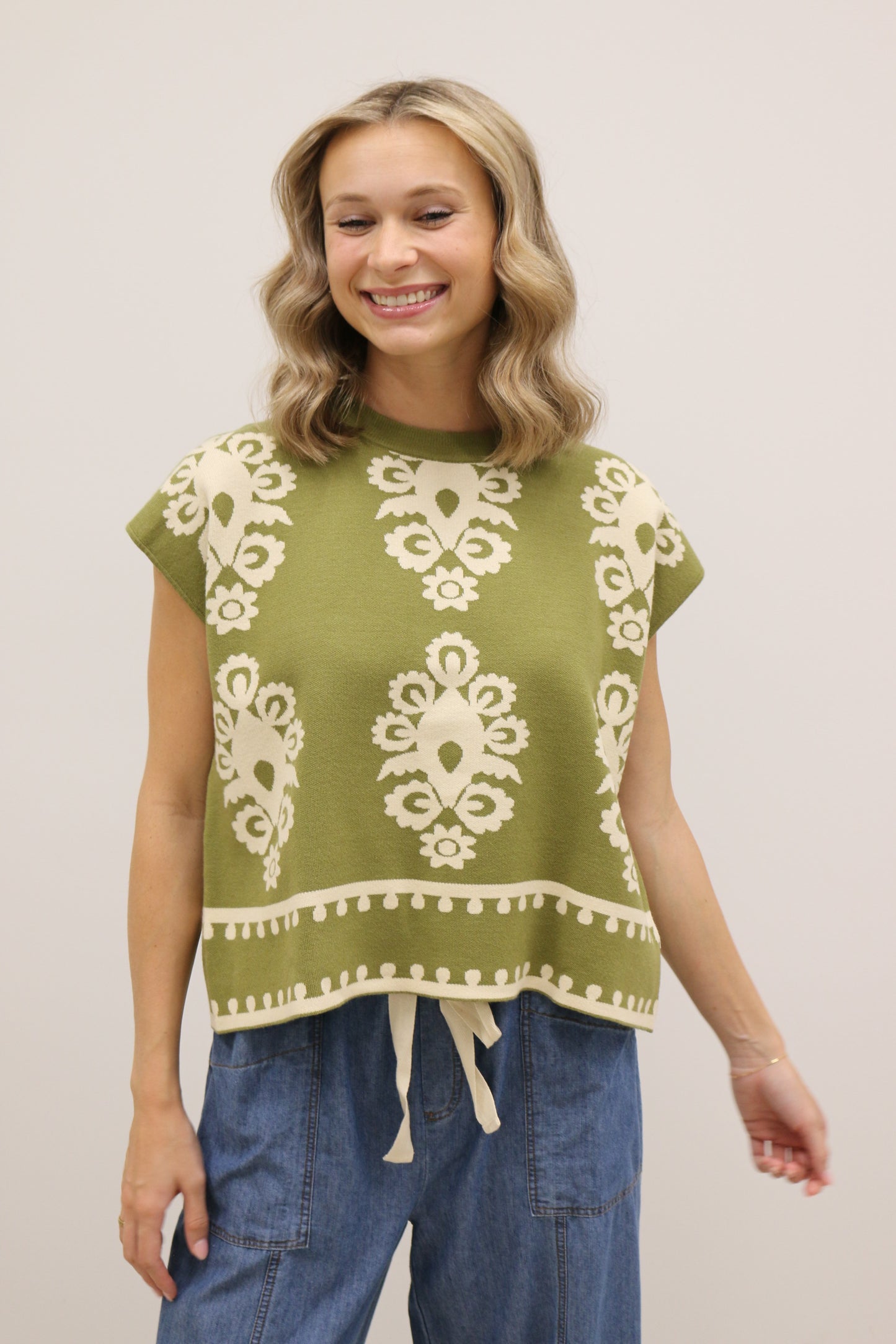 Penlee Heritage Print Sleeveless Knit Pullover - Olive Green