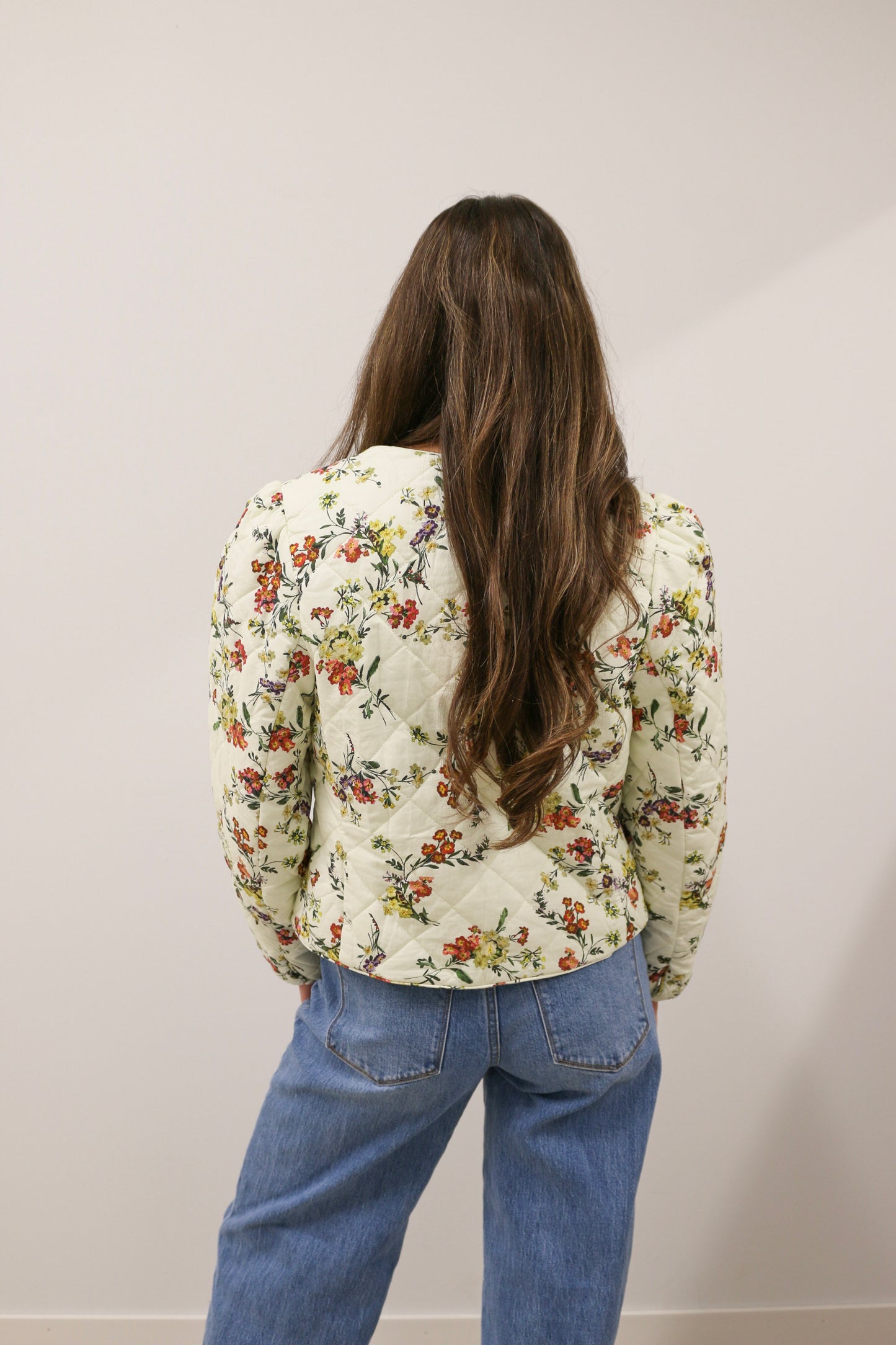Romance in Bloom Floral Quilted Tie Front Long Sleeve Jacket - Ecru Multi