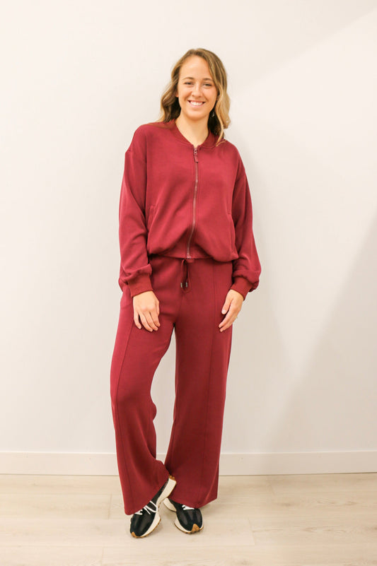 Soft Modal Athleisure Wide Leg Drawstring Pant - Burgundy