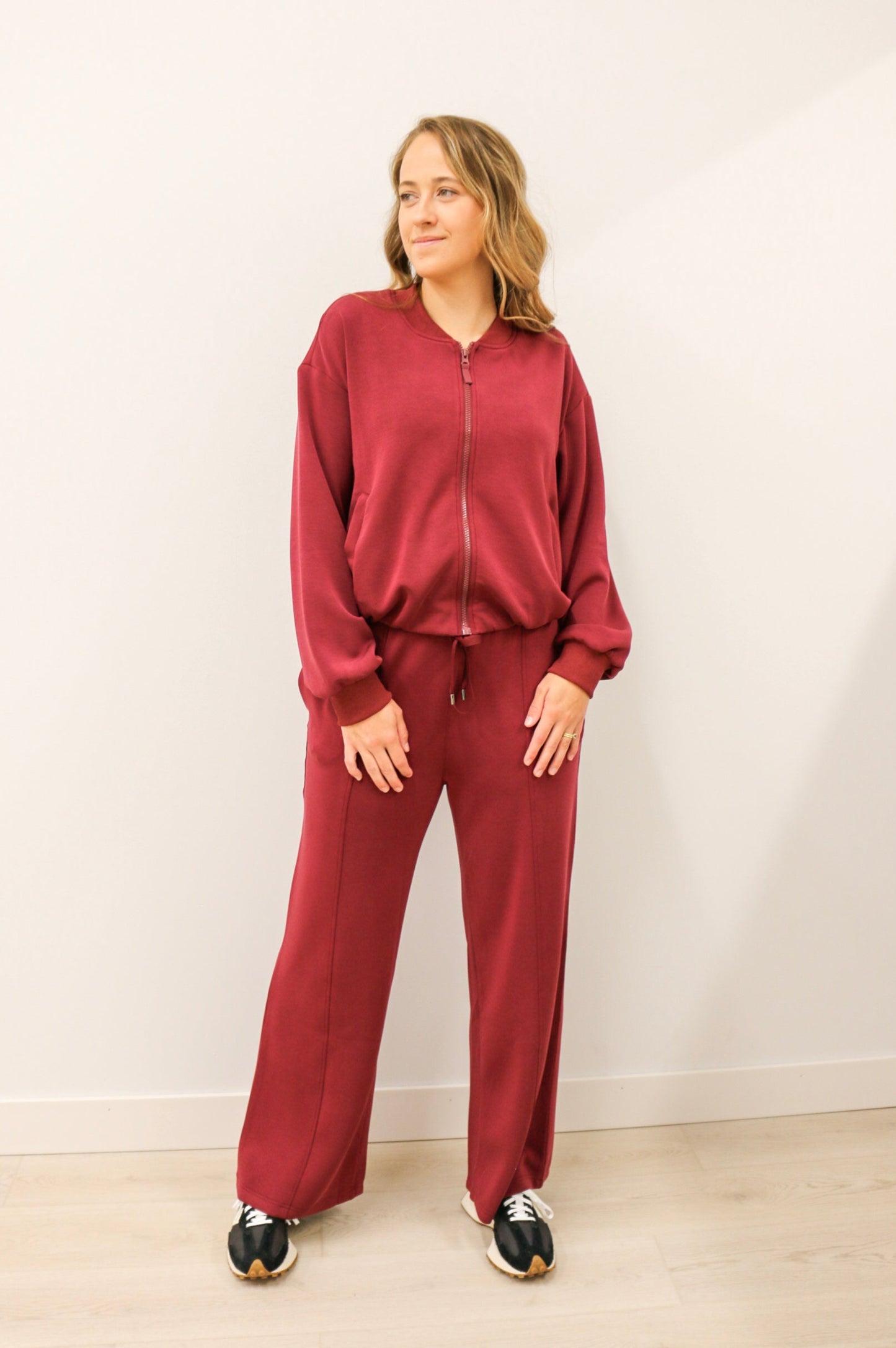 Soft Modal Athleisure Wide Leg Drawstring Pant - Burgundy