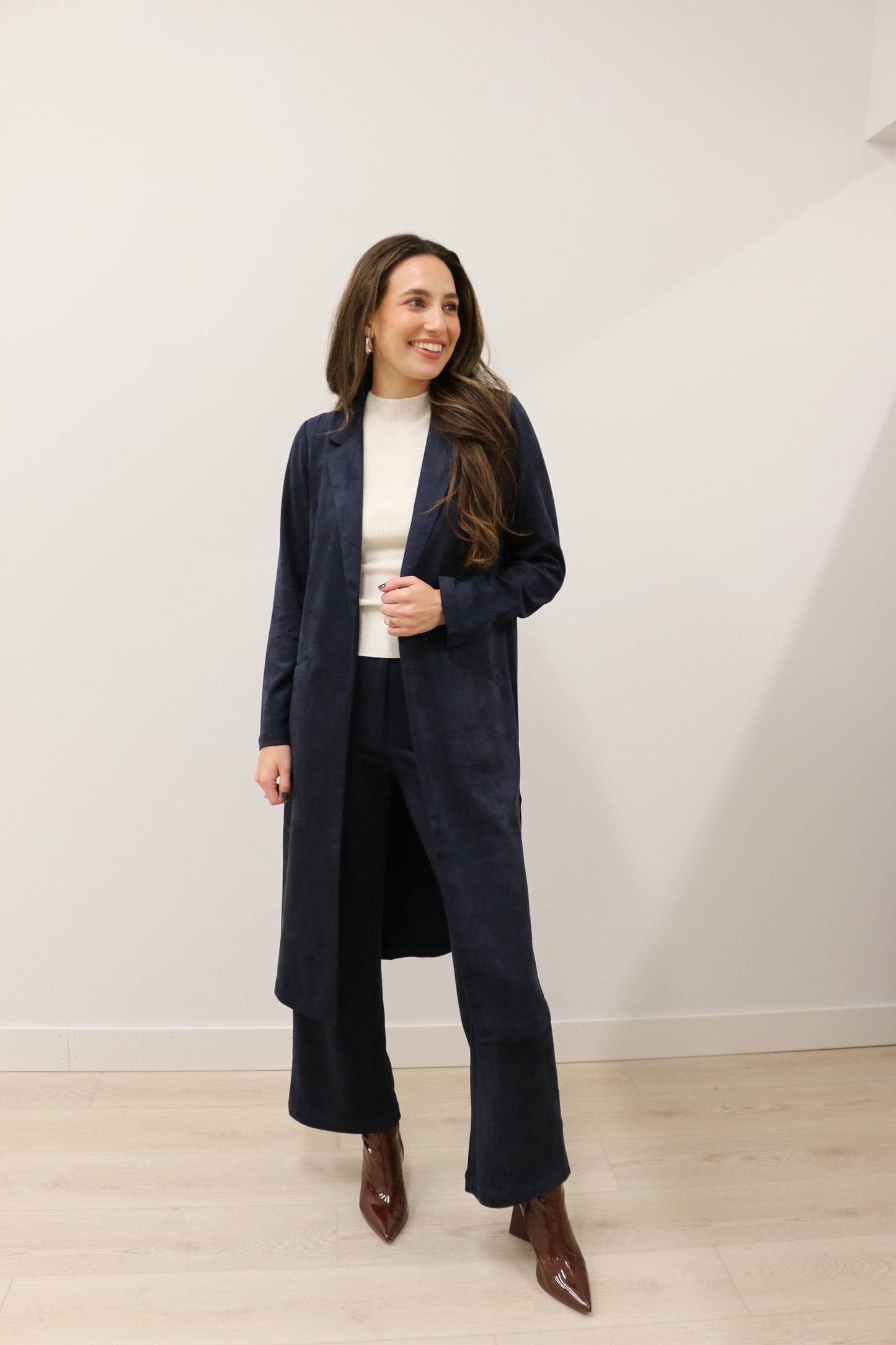 Lana Suede High Waisted Wide Leg Pants - Deep Navy