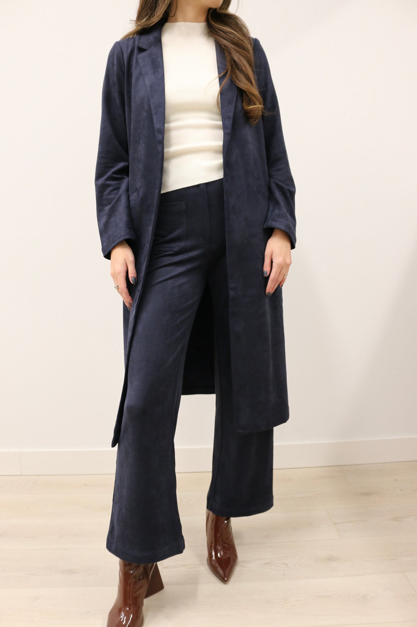 Lana Suede High Waisted Wide Leg Pants - Deep Navy