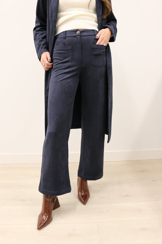 Lana Suede High Waisted Wide Leg Pants - Deep Navy