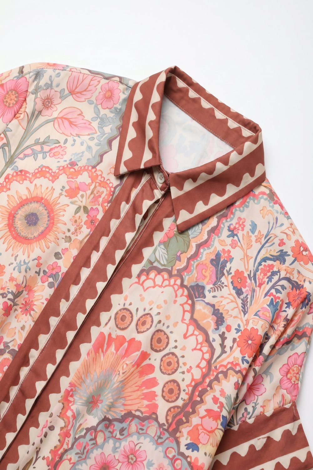 Grotta Printed Oversized Short Sleeve Button Up Blouse - Pink Multi