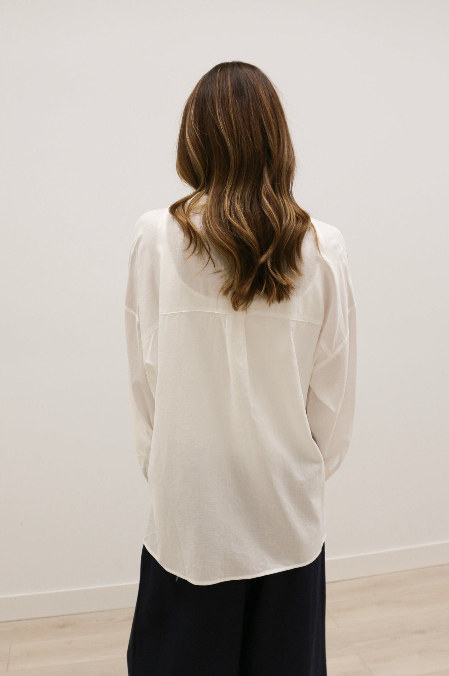 Hally Horizontal Seam Long Sleeve Collared Button Up 100% Cotton - White