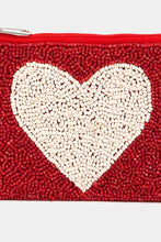 Load image into Gallery viewer, It Must Be Love Heart Print Seed Beaded Coin Pouch - White, Red

