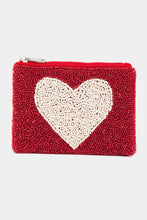Load image into Gallery viewer, It Must Be Love Heart Print Seed Beaded Coin Pouch - White, Red
