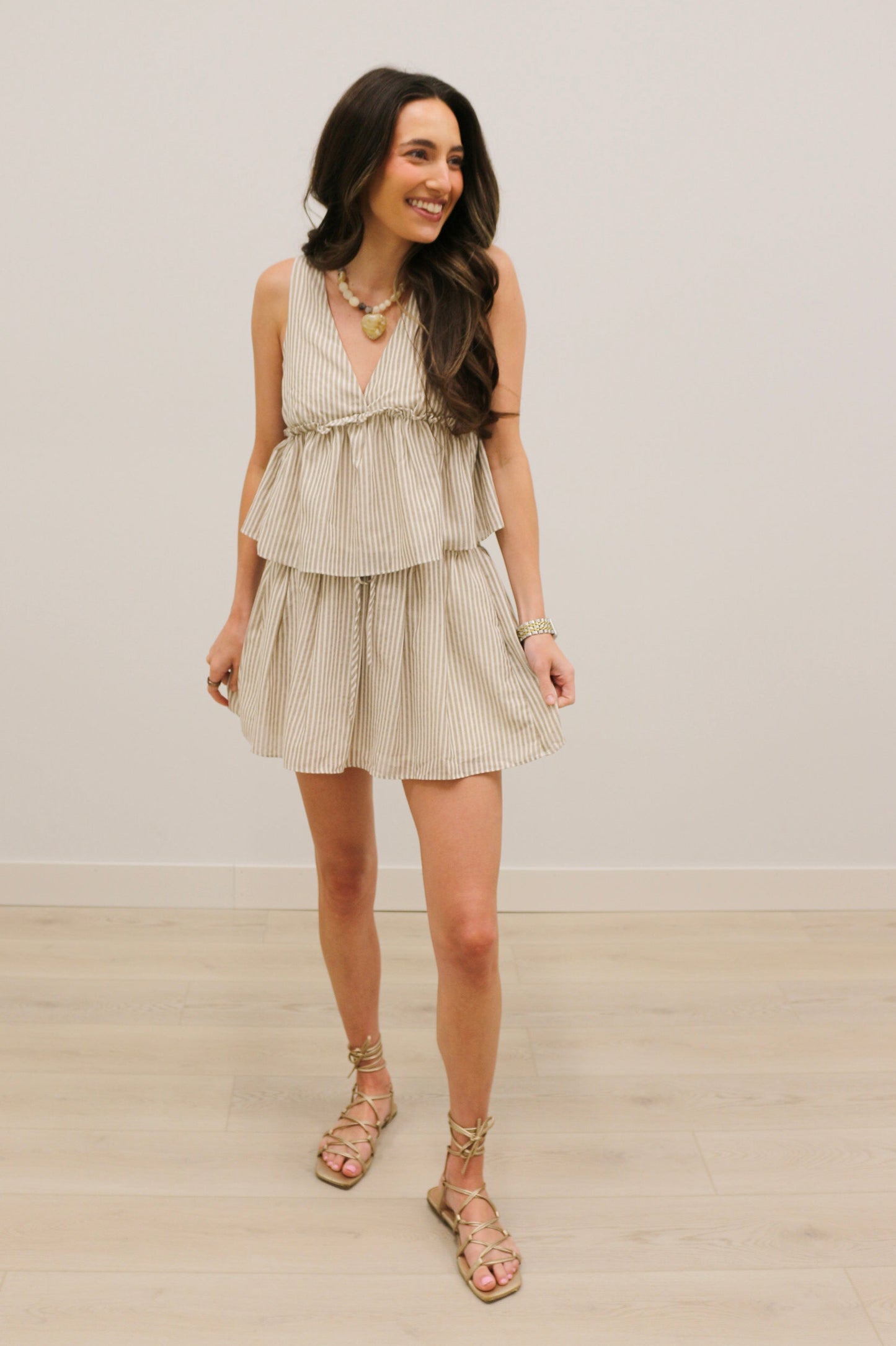 Hildie Striped High Waisted Mini Skirt - Light Brown