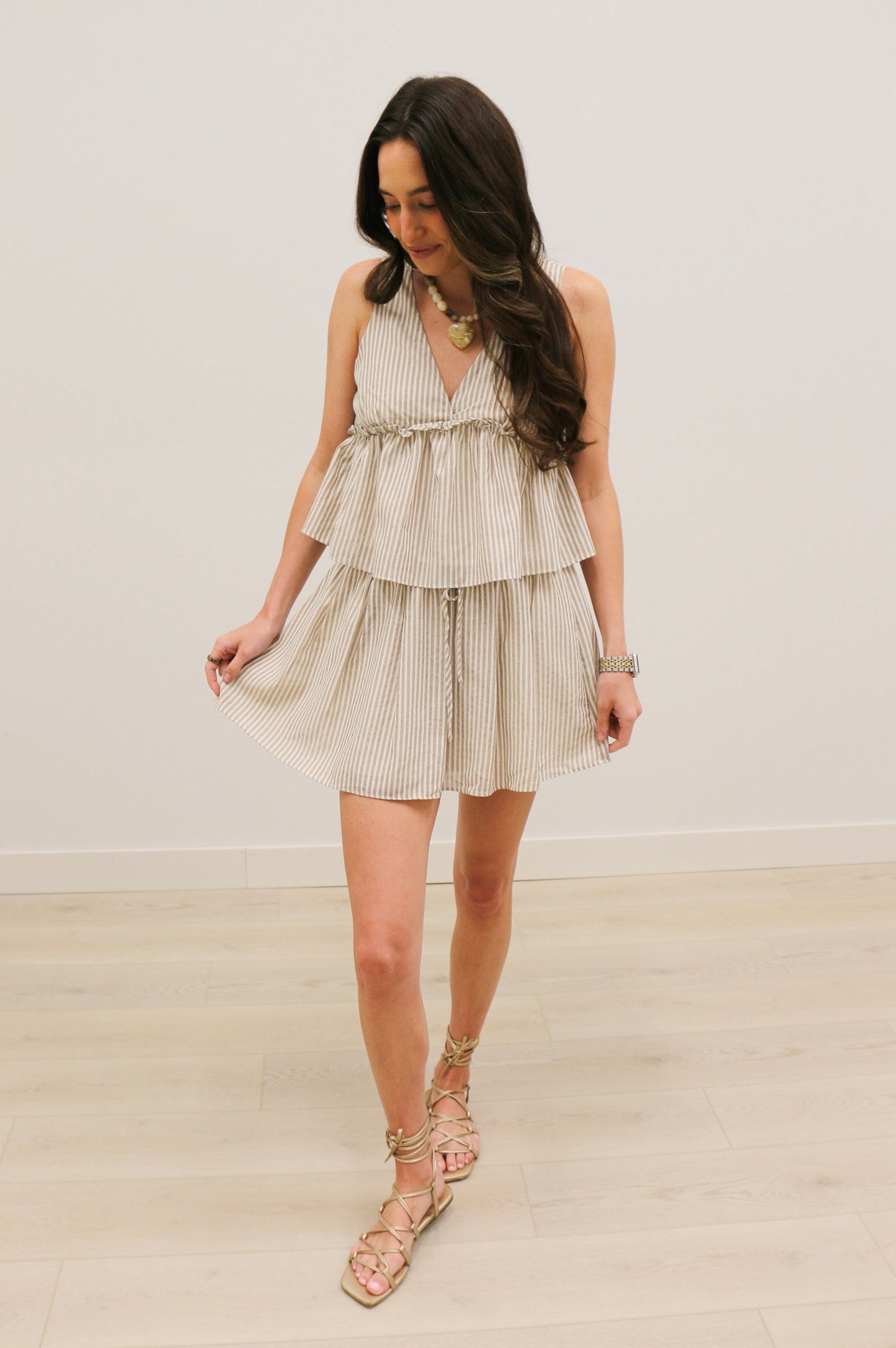 Hildie Striped High Waisted Mini Skirt - Light Brown