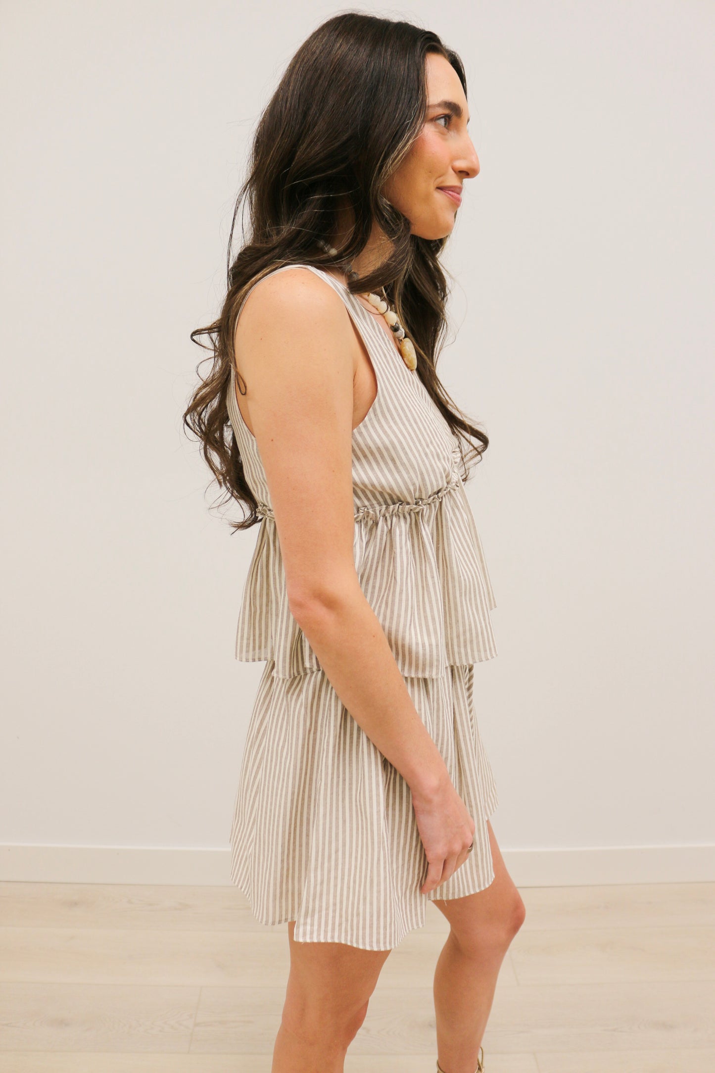 Hildie Striped High Waisted Mini Skirt - Light Brown