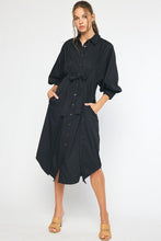 Load image into Gallery viewer, Hillary 3/4 Sleeve Maxi Tie Waist Woven Shirt Dress - Black
