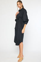 Load image into Gallery viewer, Hillary 3/4 Sleeve Maxi Tie Waist Woven Shirt Dress - Black
