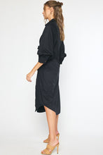 Load image into Gallery viewer, Hillary 3/4 Sleeve Maxi Tie Waist Woven Shirt Dress - Black
