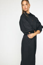 Load image into Gallery viewer, Hillary 3/4 Sleeve Maxi Tie Waist Woven Shirt Dress - Black
