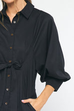 Load image into Gallery viewer, Hillary 3/4 Sleeve Maxi Tie Waist Woven Shirt Dress - Black
