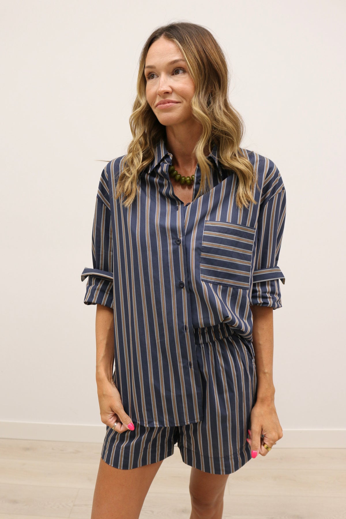 Hunter Stripe Relaxed Shorts - Navy Brown