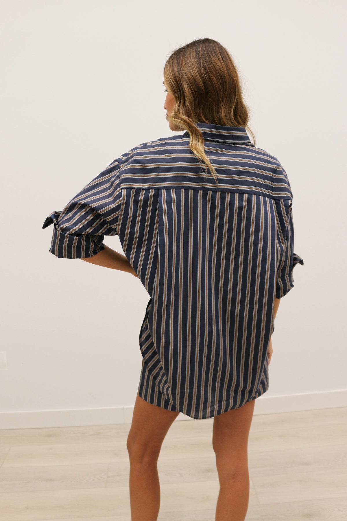 Hunter Stripe Oversized Button Up - Navy Brown