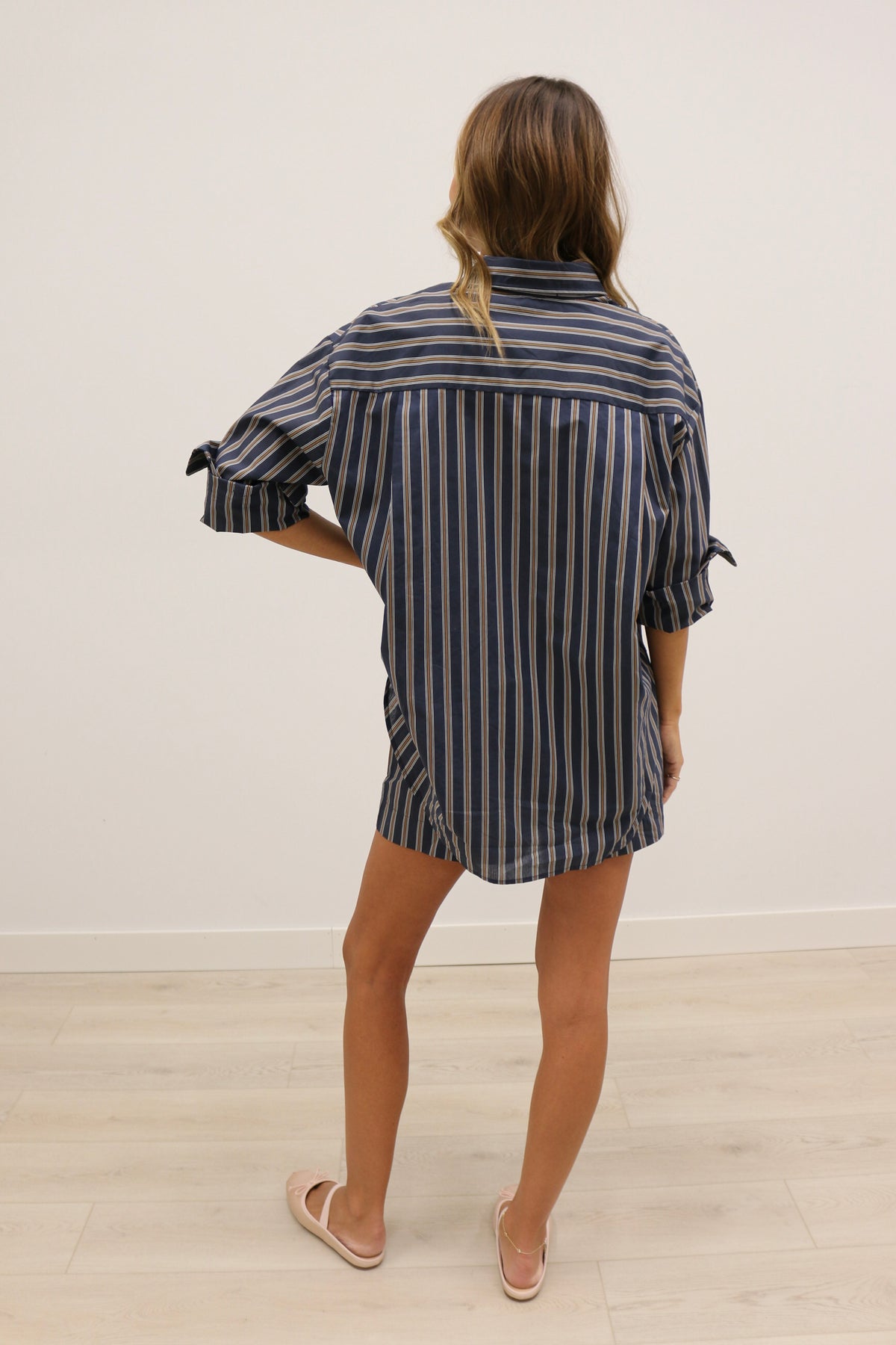 Hunter Stripe Oversized Button Up - Navy Brown