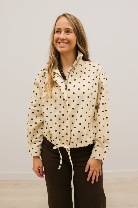 Kara Polka Dot Print Collared Jacket - Ecru Brown