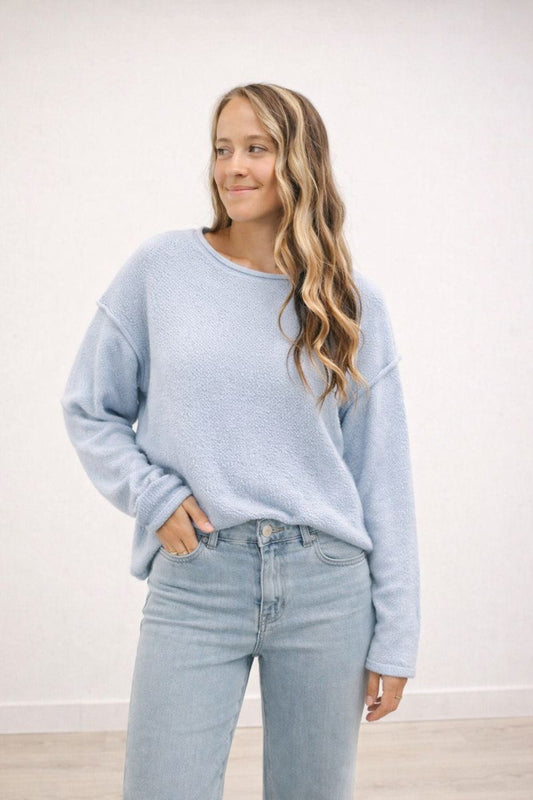 Karla Long Sleeve Oversized Knit Sweater Pullover - Light Blue