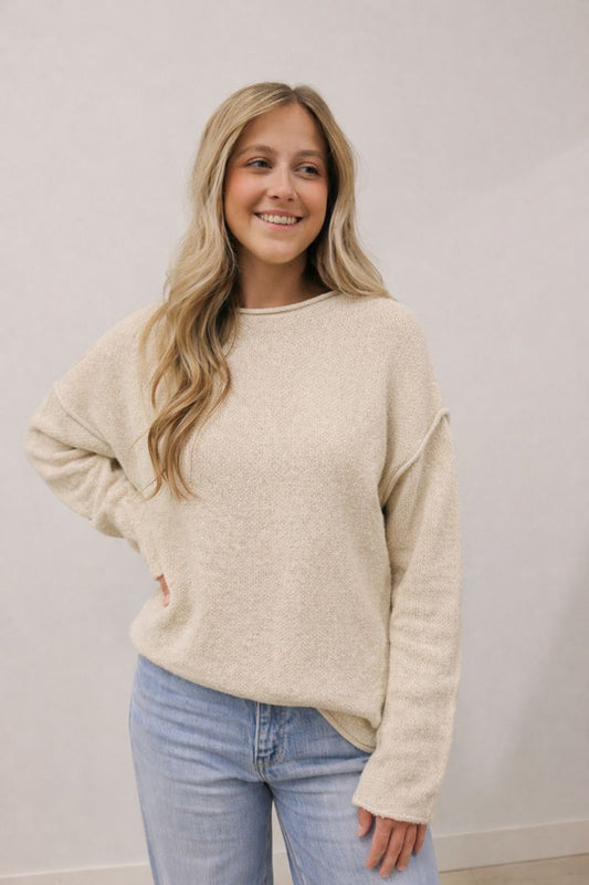 Karla Long Sleeve Oversized Knit Sweater Pullover - Natural