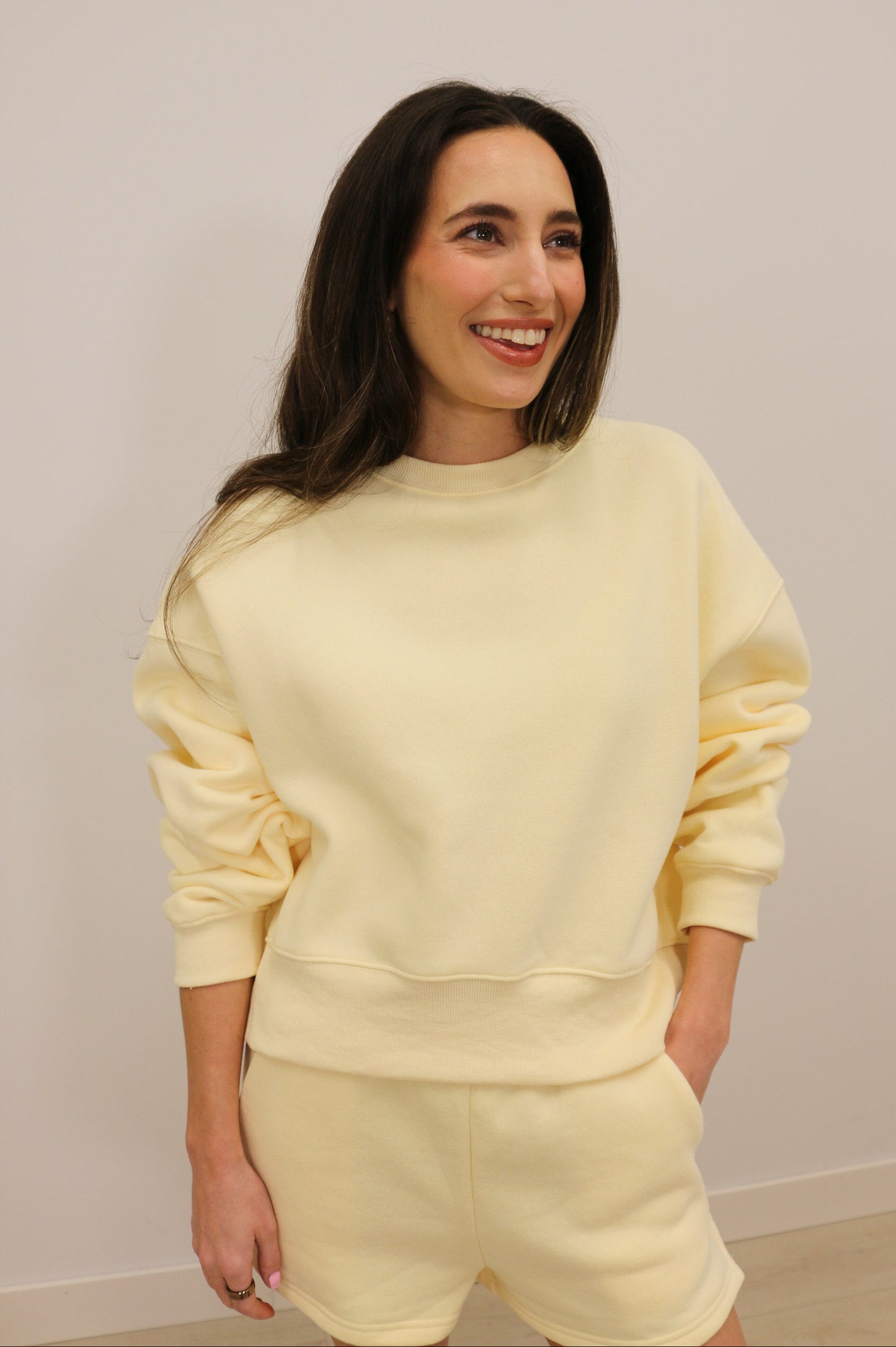 Kate Oversized Long Sleeve Crewneck Sweatshirt - Butter Yellow