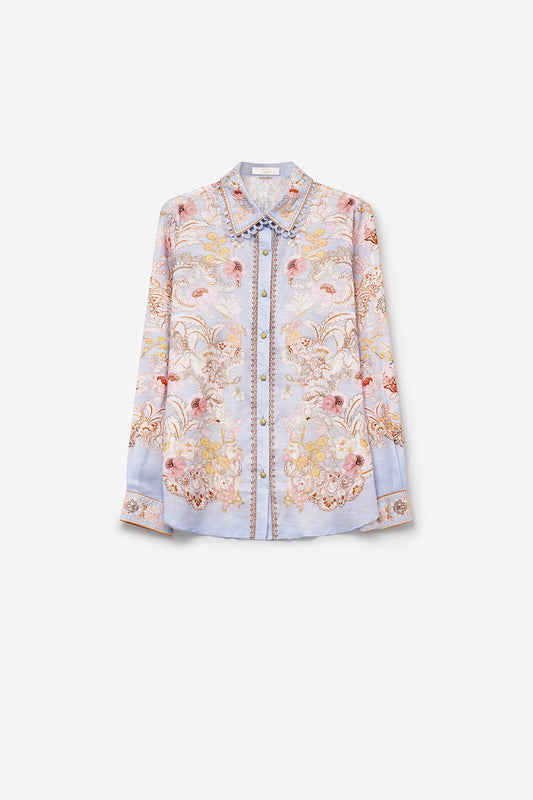 Lacera Long Sleeve Printed Button Up Blouse - Blue Multi