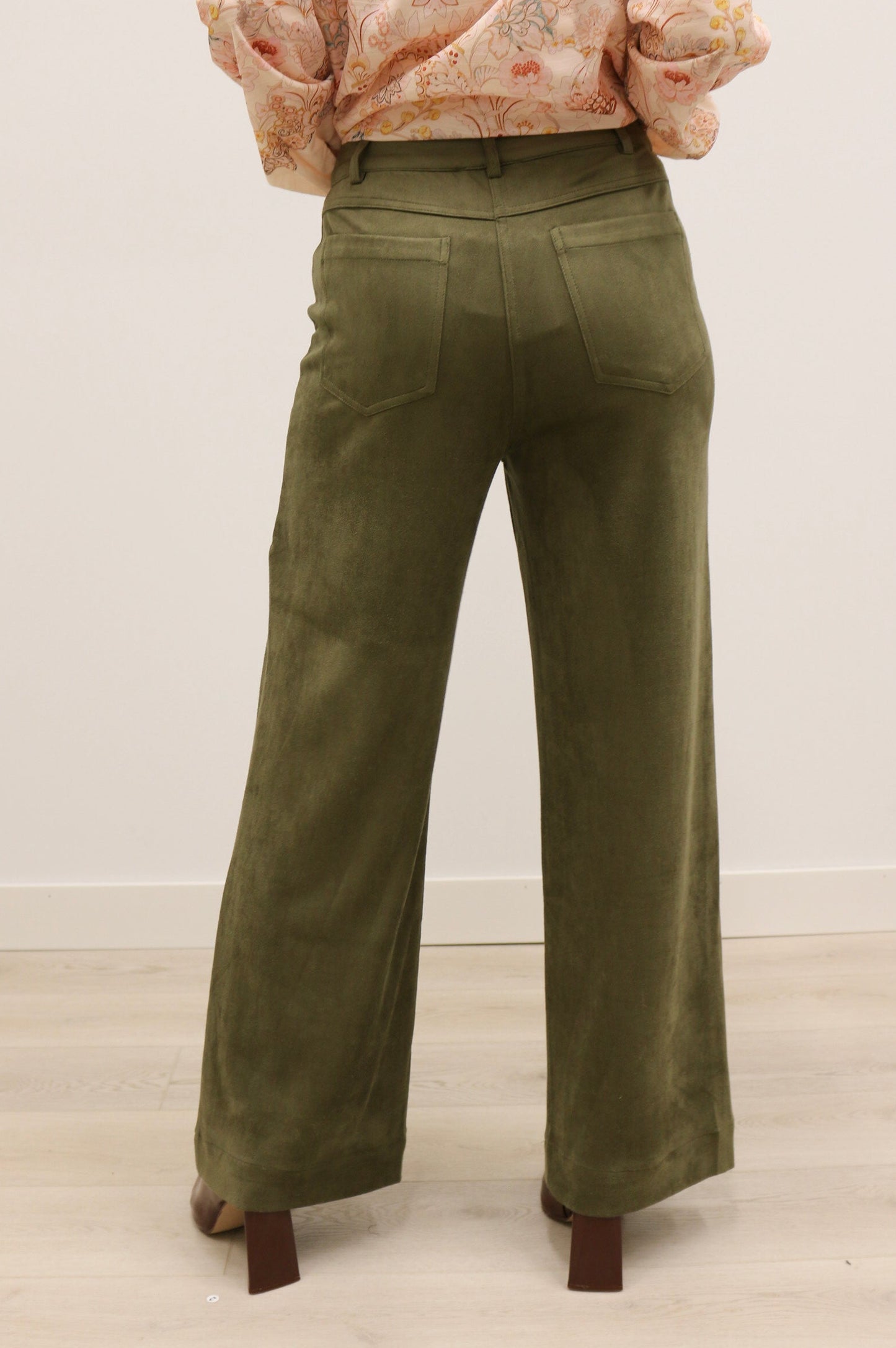 Lana Suede High Waisted Wide Leg Pants - Olive Green