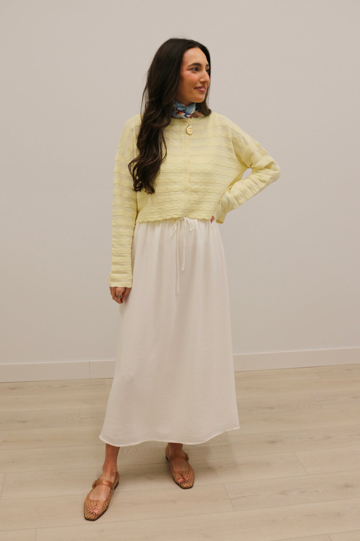 Laurel Lace Knit Long Sleeve Button Front Cardigan - Butter Yellow
