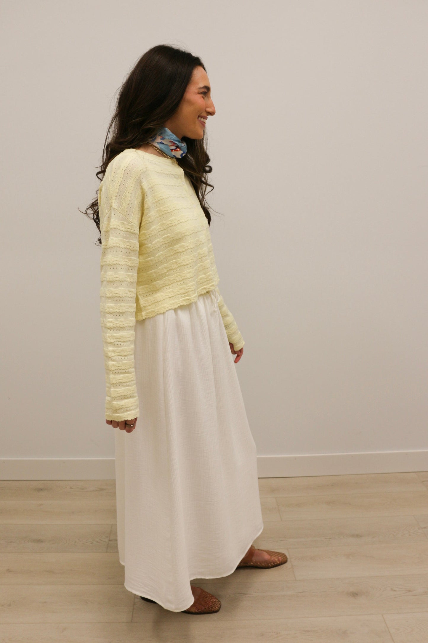 Laurel Lace Knit Long Sleeve Button Front Cardigan - Butter Yellow