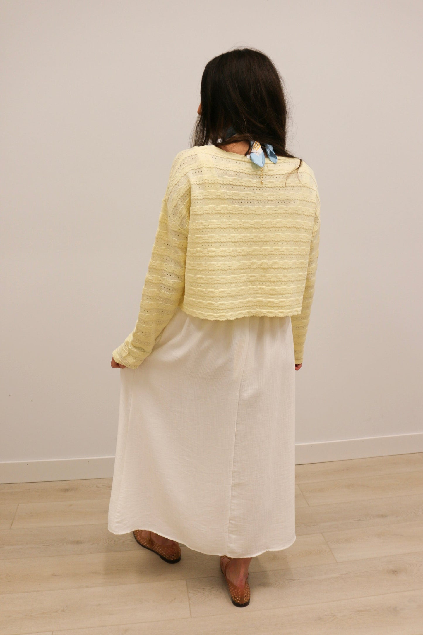 Laurel Lace Knit Long Sleeve Button Front Cardigan - Butter Yellow