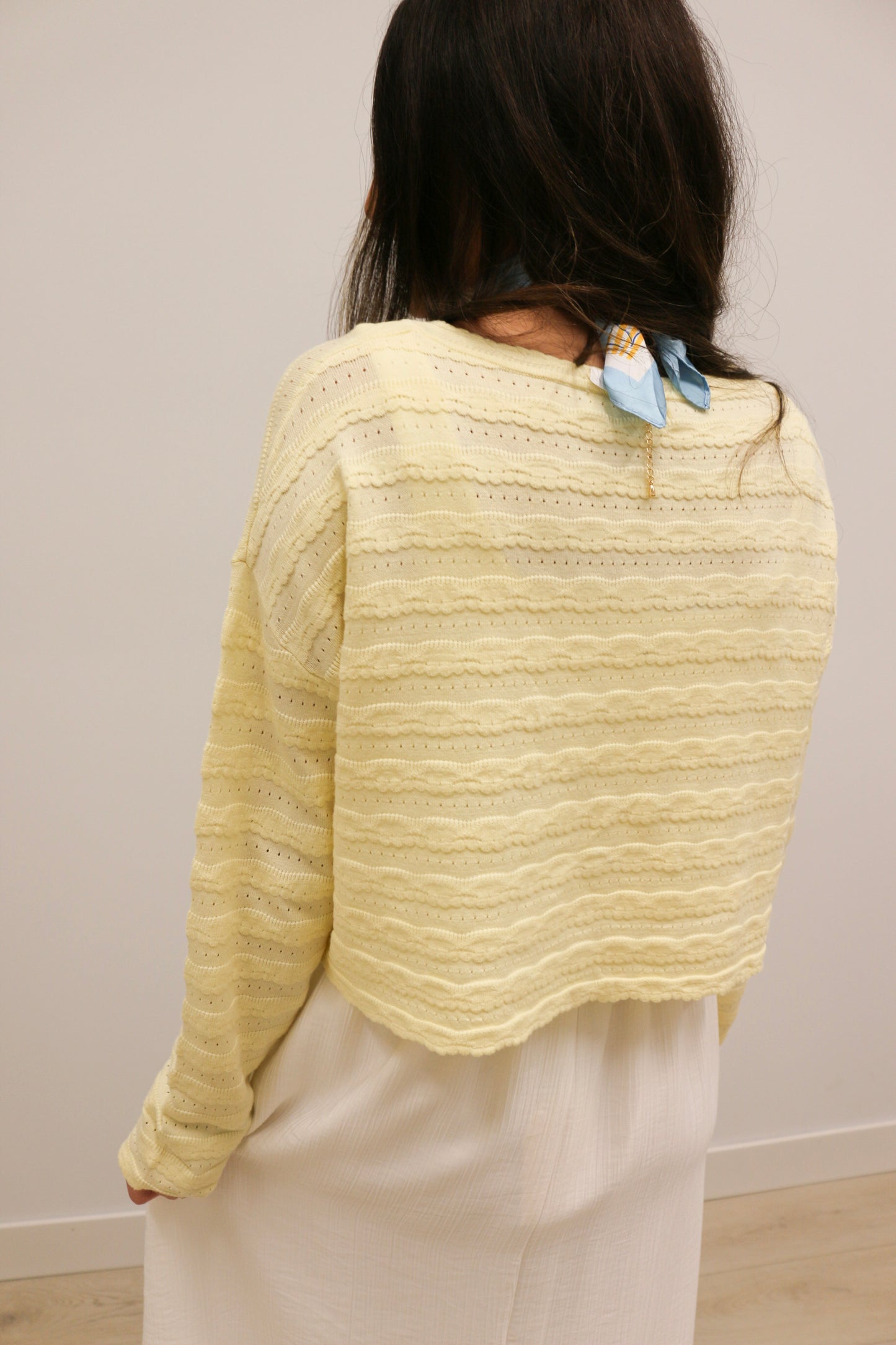 Laurel Lace Knit Long Sleeve Button Front Cardigan - Butter Yellow