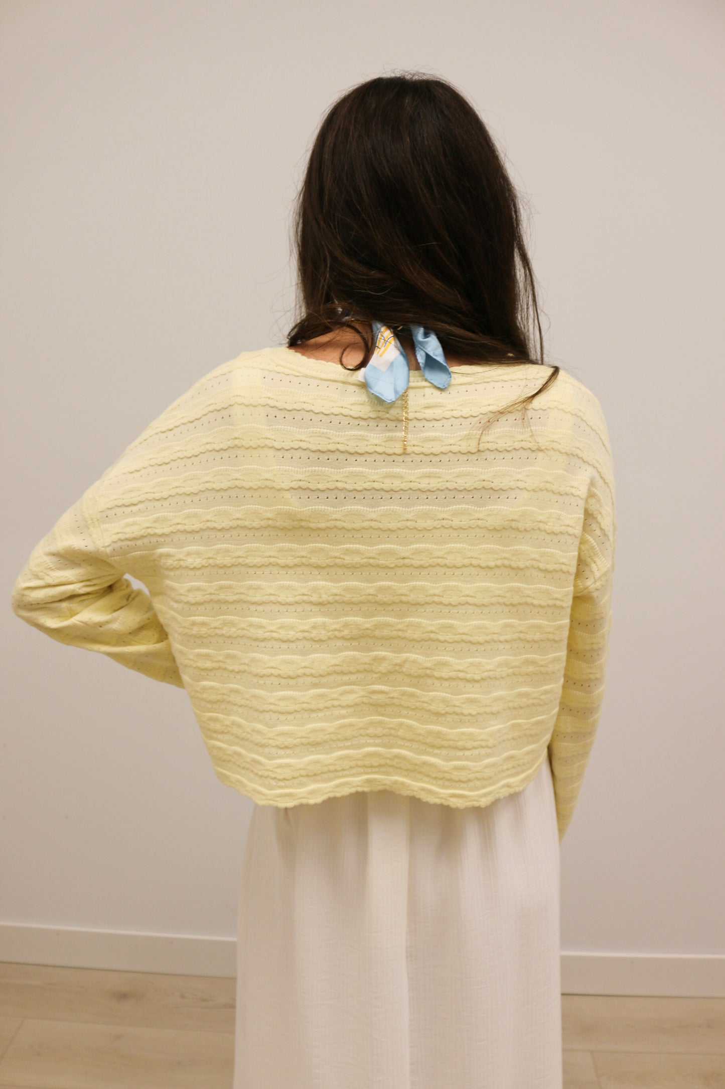 Laurel Lace Knit Long Sleeve Button Front Cardigan - Butter Yellow