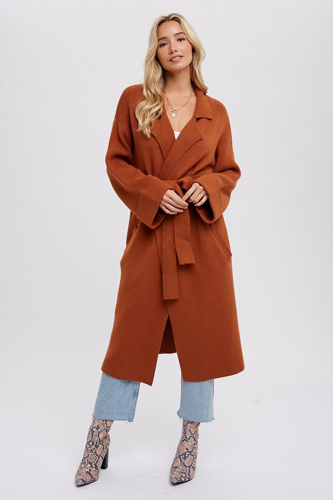 Leah Heavy Knit Trench Coat - Camel