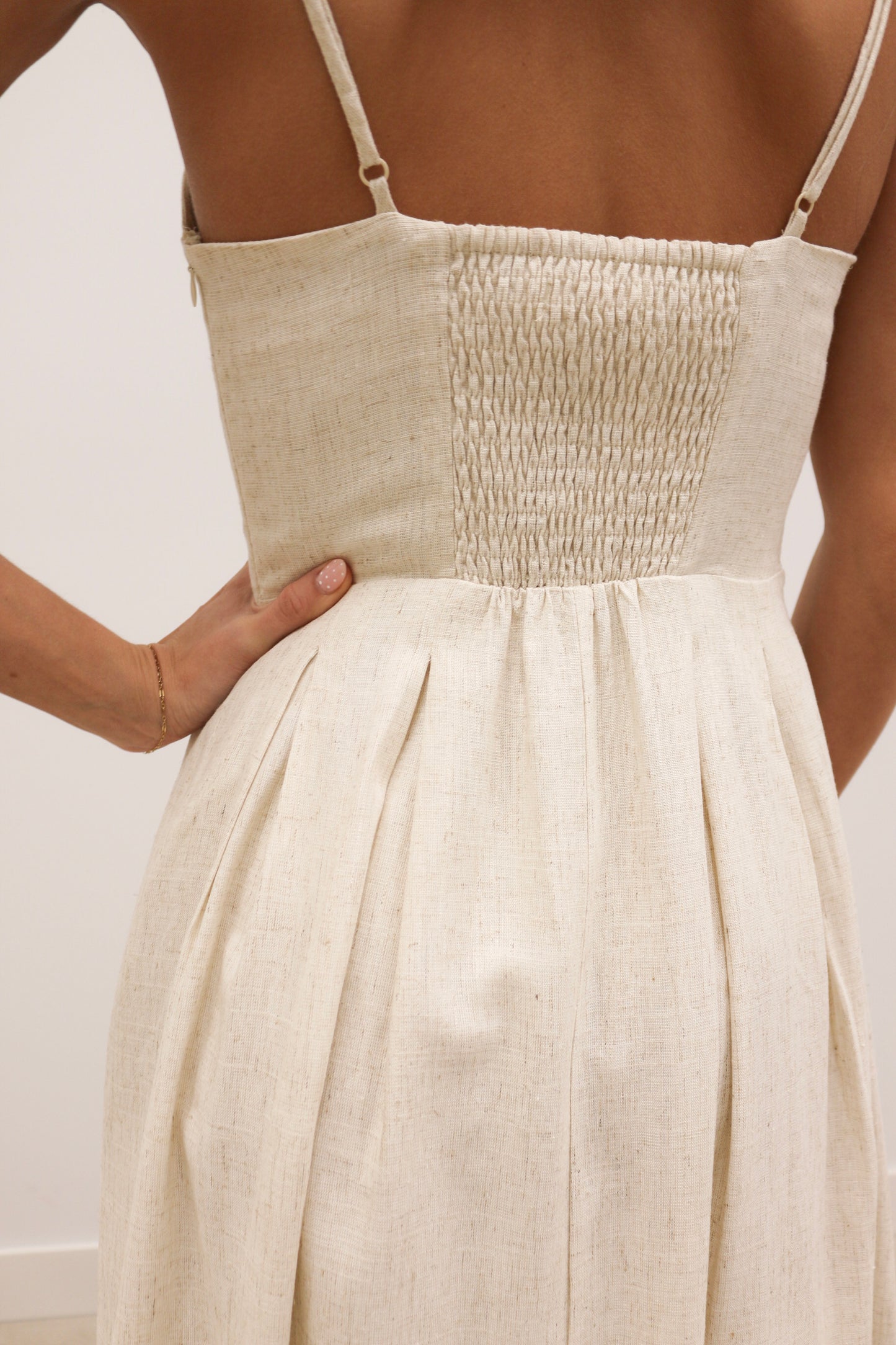 Leia Pleated Tuck Cami Midi Dress - Oatmeal