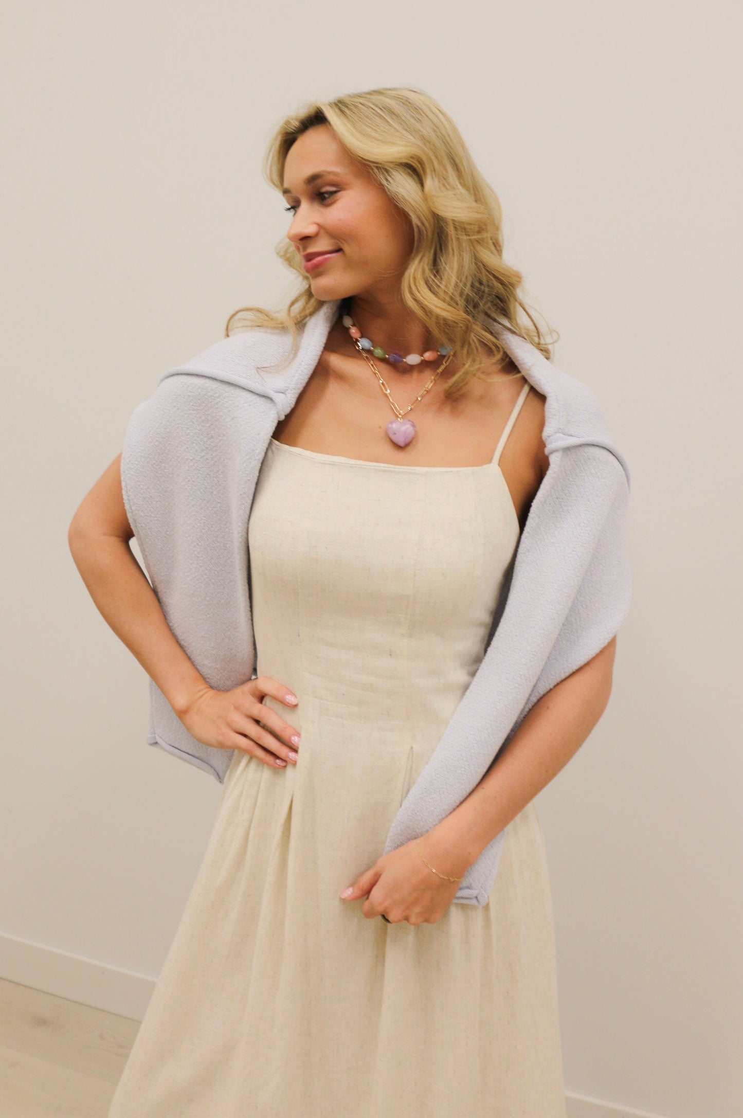 Leia Pleated Tuck Cami Midi Dress - Oatmeal